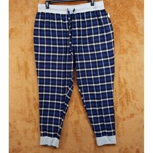 CLUB ROOM Pajama Pants Mens XXL Navy Blue Check Plaid Drawstring Jogger Lounge